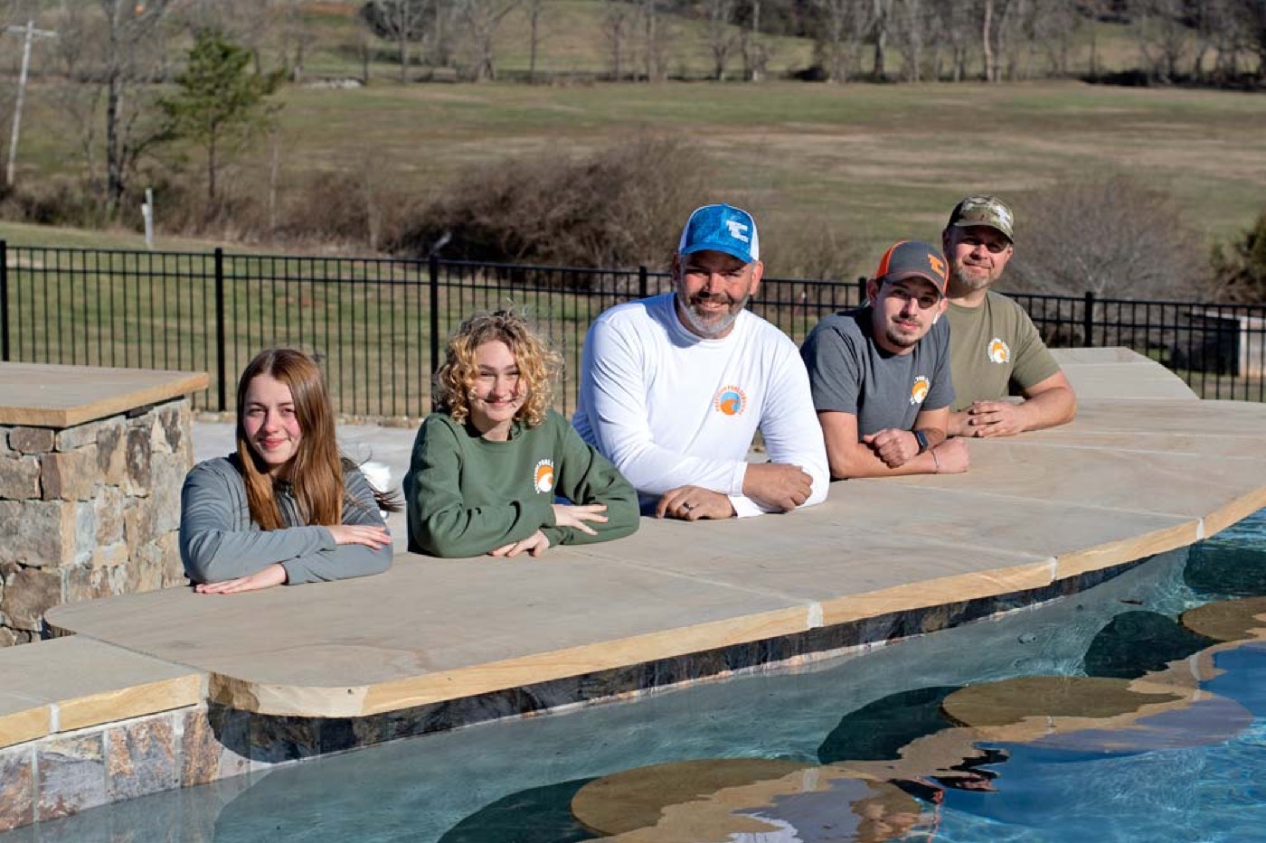 Finished gunite pool with stone coping